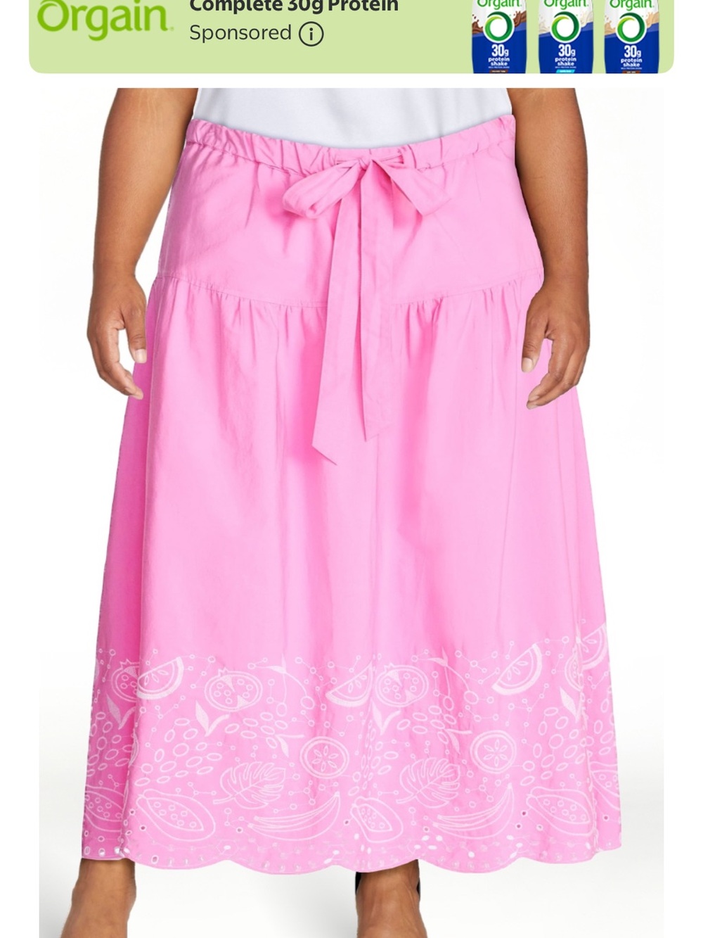 Plus-Size Pink Tie-Waist Maxi Skirt with Border Print